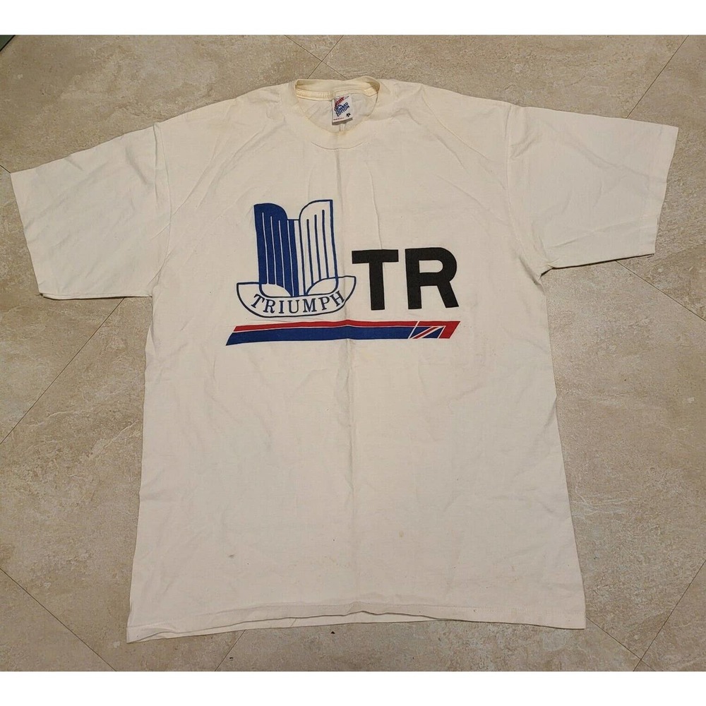 Vintage 90s Triumph TR Motorcycle Car Logo Single Stitch T Shirt Mens Size XL